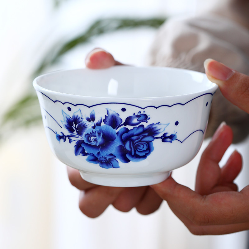 青花瓷碗套装家用骨瓷米饭碗10个装景德镇陶瓷饭碗吃饭碗定制logo