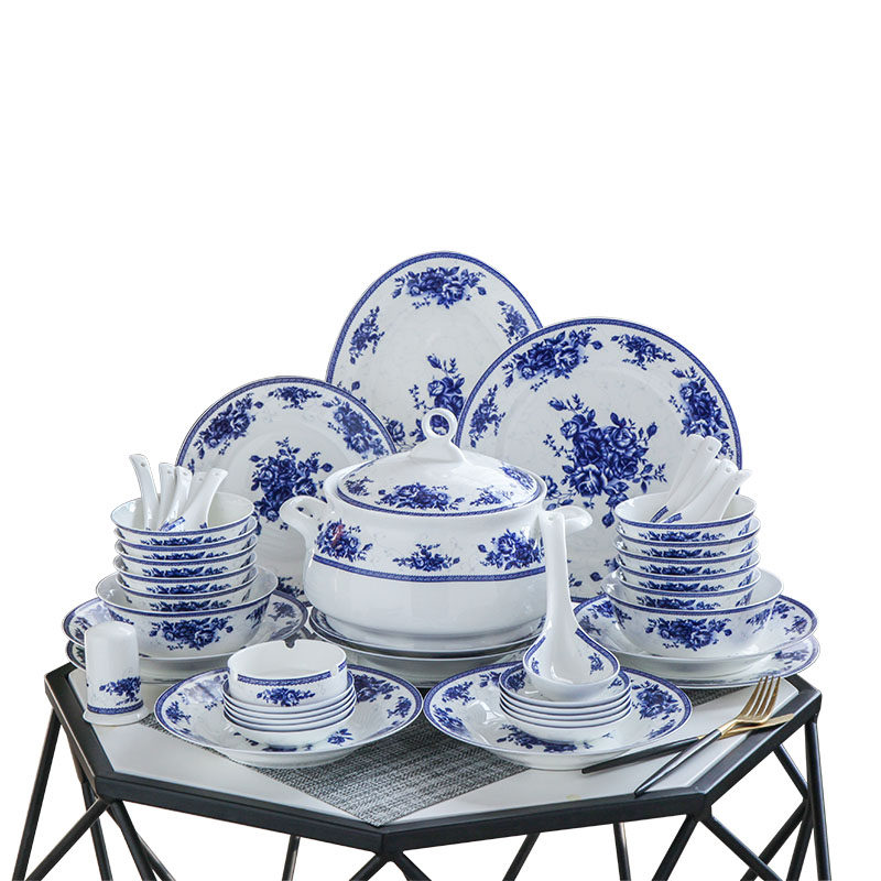 餐具瓷器套装家用景德镇青花瓷碗碟套装中国风陶瓷碗盘微波炉适用,淘宝优惠券,粉丝福利购,淘宝优惠卷