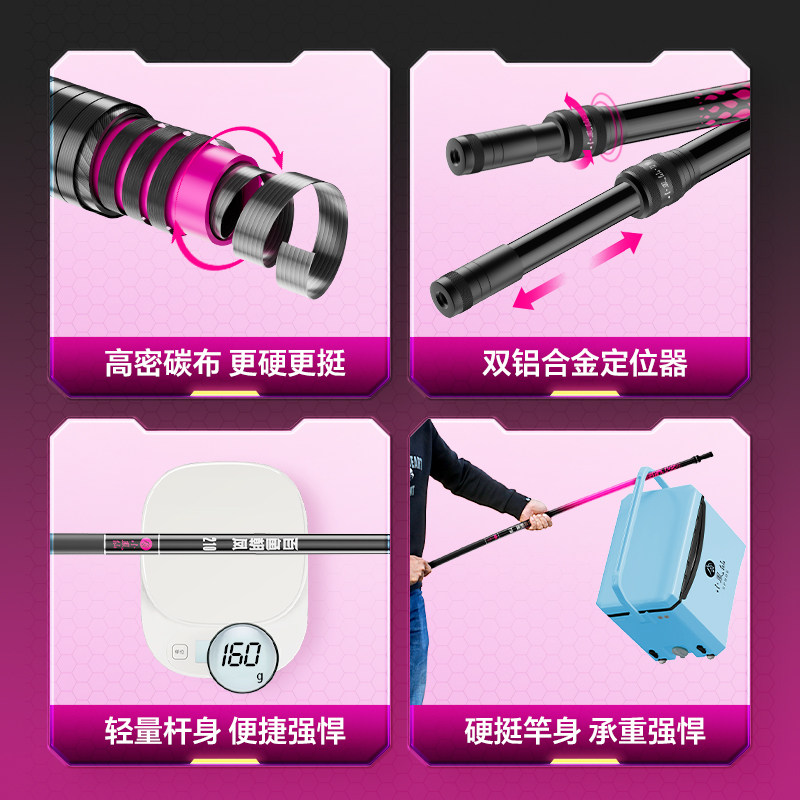 小凤仙百鱼朝凤碳素抄网竿裸杆大物超轻硬钓鱼捞鱼便携伸缩抄网杆,淘宝优惠券,粉丝福利购,淘宝优惠卷