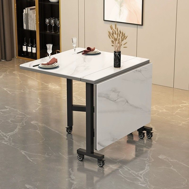 轻奢折叠岩板超薄家用小户型免安装简易饭桌可伸缩移动多功能餐桌