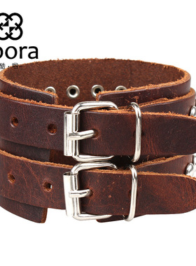 蘑菇钉真皮时尚酷炫宽手镯手环