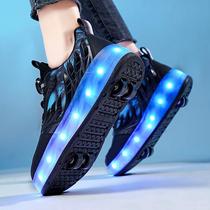 Storm Shoeshoe Boy Fall 2023 New Children Sports Pulley Shoes Elementary School Kids Skating Shiny Lights With Shoes With Wheels