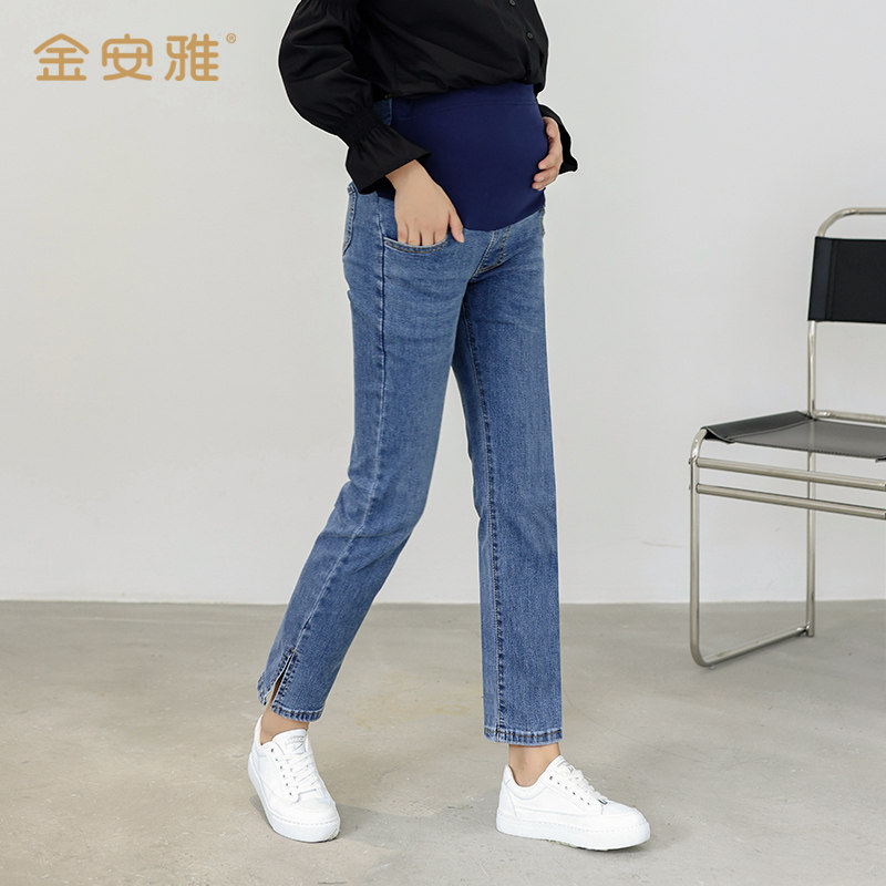 孕妇裤子女春秋外穿直筒新款牛仔裤 金安雅孕妇打底裤