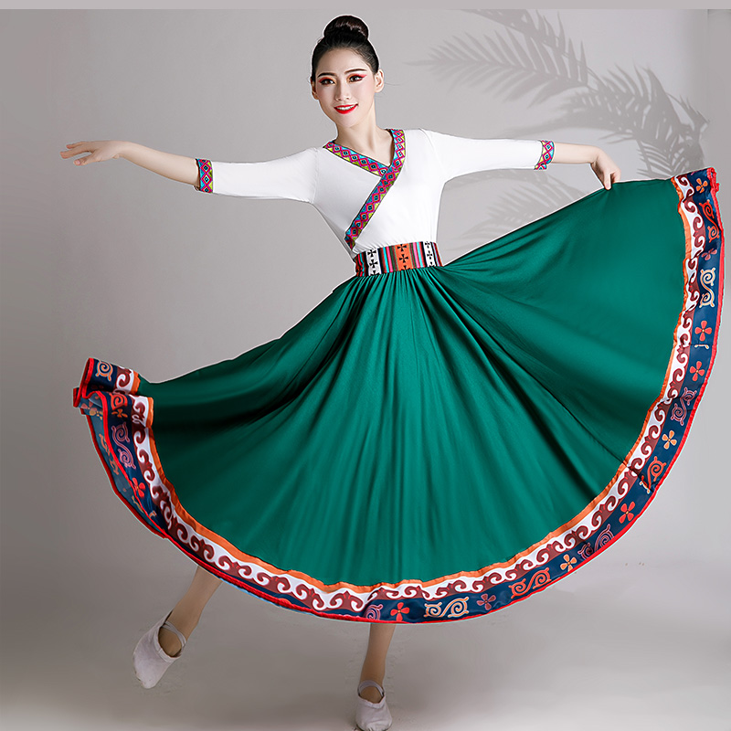 藏族舞蹈演出服装女广场舞大摆裙蒙古舞练习裙少数民族服装表演服 - 图1