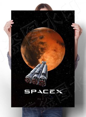 复古怀旧埃隆马斯克海报星舰宇宙飞船壁画装饰画spacex火箭墙贴画