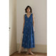 Women's comfortable blue v-neck embroidered sundress