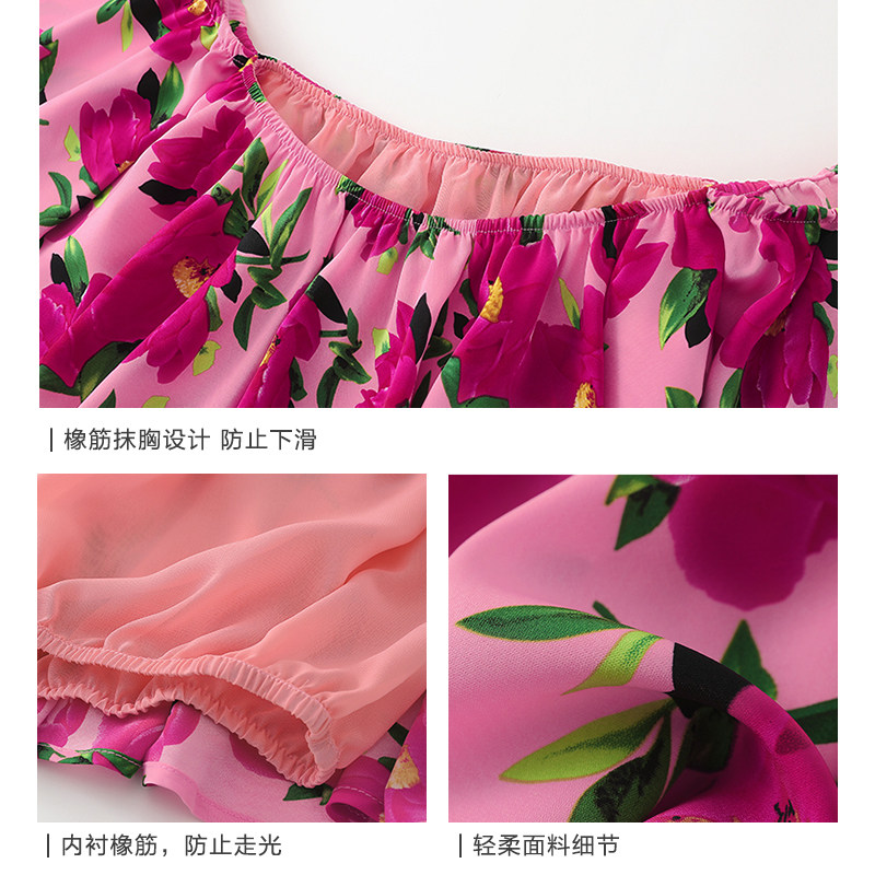 一字肩碎花抹胸女外穿夏高级感衬衣 弥古蕾丝衫/雪纺衫