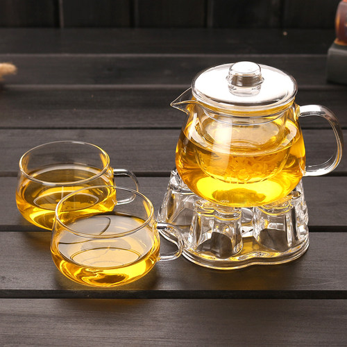 加厚耐热玻璃茶具套装三件式花茶壶带过滤花草功夫茶具水具花茶杯 - 图1