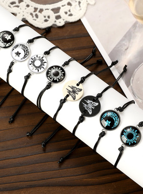 情侣手链2026恋人时光日月宝石编织手绳欧美ins月亮夜光手环