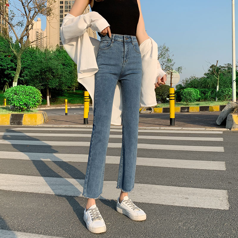 雅羊人旗舰店微喇叭牛仔裤女裤年新款宽松阔腿高腰显瘦夏季薄款九分直筒裤0
