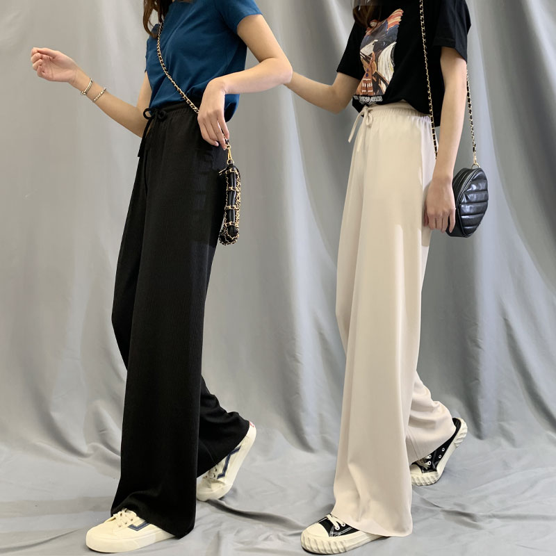雅羊人旗舰店小个子冰丝阔腿裤女夏季薄款高腰垂感夏装搭配显高155矮个子150cm0