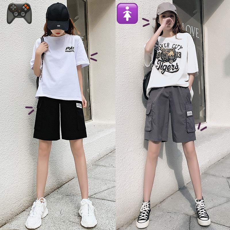 雅羊人旗舰店五分工装短裤女夏宽松年新款夏季薄款高腰休闲运动中裤潮ins2