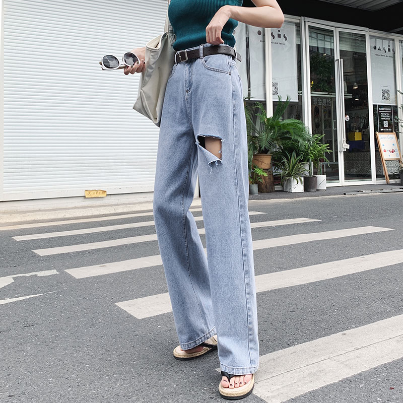 雅羊人旗舰店牛仔阔腿裤女裤子年新款春秋季直筒宽松高腰垂感高个子加长裤1