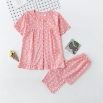 100% All-cotton Twill Cotton Fabric Woman Loose Short Sleeve Spring Summer Shuttle Woven Pure Cotton Cloth Old Mother Mother-in-law Sleepwear Suit