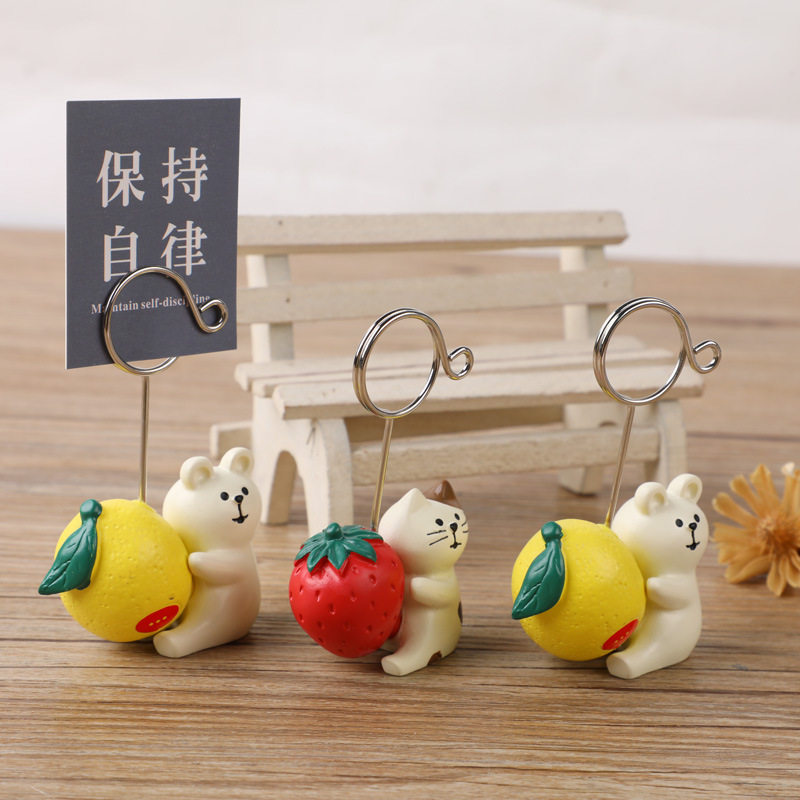 创意可爱猫咪抱草莓 白熊抱柠檬树脂留言夹 桌面摆件照片夹便签夹,淘宝优惠券,粉丝福利购,淘宝优惠卷