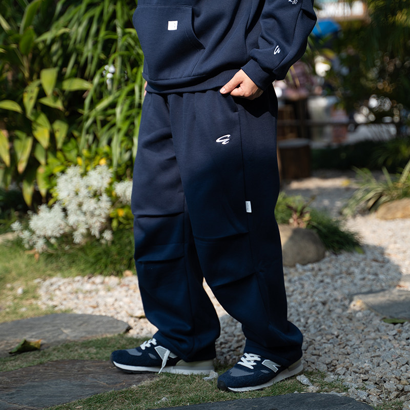 ACTIONS秋冬基础刺绣加绒卫裤宽松褶边阔腿抽绳松紧束脚休闲长裤,淘宝优惠券,粉丝福利购,淘宝优惠卷