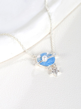 蓝色星球星星吊坠甜美百搭锁骨链