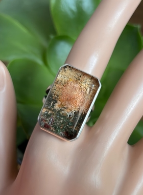 天然水晶戒指巴西绿幽灵戒指彩幽灵戒指指环体透无杂无棉银包礼物