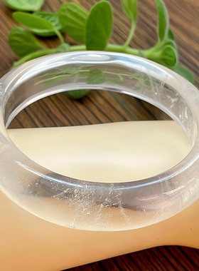 天然水晶手镯白水晶镯子体透细棉圈口58MM条宽16MM实图日常佩戴女