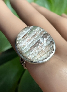 天然水晶戒指巴西绿幽灵戒指彩幽灵戒指戒面四季幽灵千层手工银包