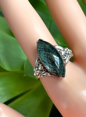 天然水晶戒指巴西绿幽灵戒指指环指圈墨绿半盆手工银包生日礼物女