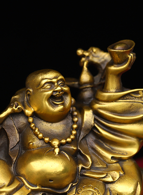 黄铜弥勒佛摆件大肚开心弥勒佛骑牛弥勒佛铜摆件家居客厅招财摆件