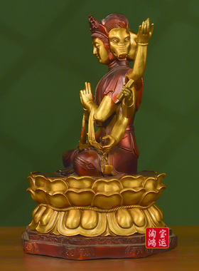 铜斗姆元君坐像日月菩萨四面八臂佛纯黄铜先天道姥家居供奉摆件