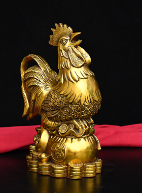黄铜福鸡摆件铜公鸡摆件钱袋鸡大吉大利鸡家居客厅办公室装饰摆件