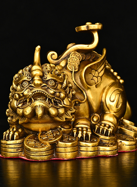 黄铜貔貅摆件一对百财如意貔貅摆件家居客厅玄关办公室招财摆件