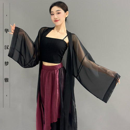 古典舞演出服女爵士舞蹈服气质飘逸套装中国风成人舞蹈表演纱衣 - 图3