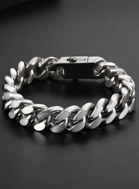 欧美嘻哈说唱潮人钛钢古巴手链街头男女蹦迪百搭不锈钢粗链手饰品