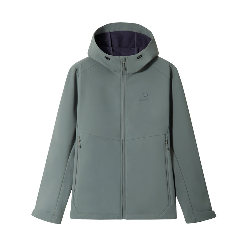 骆驼男装软壳外套秋冬新款户外防泼水防风加绒保暖休闲连帽外套