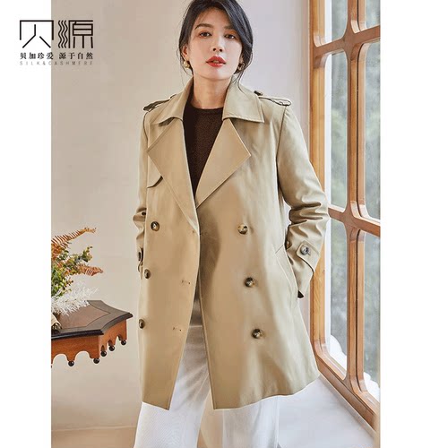 贝源2025新小个子中长款双排扣羽绒服女可拆卸白鸭绒内胆防水风衣 - 图0