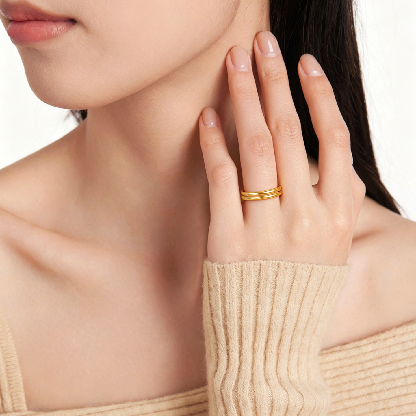 Saphire solid gold ring, aperture gold ring, thin ring, versatile stackable niche design, gift to girlfriend for her own wear