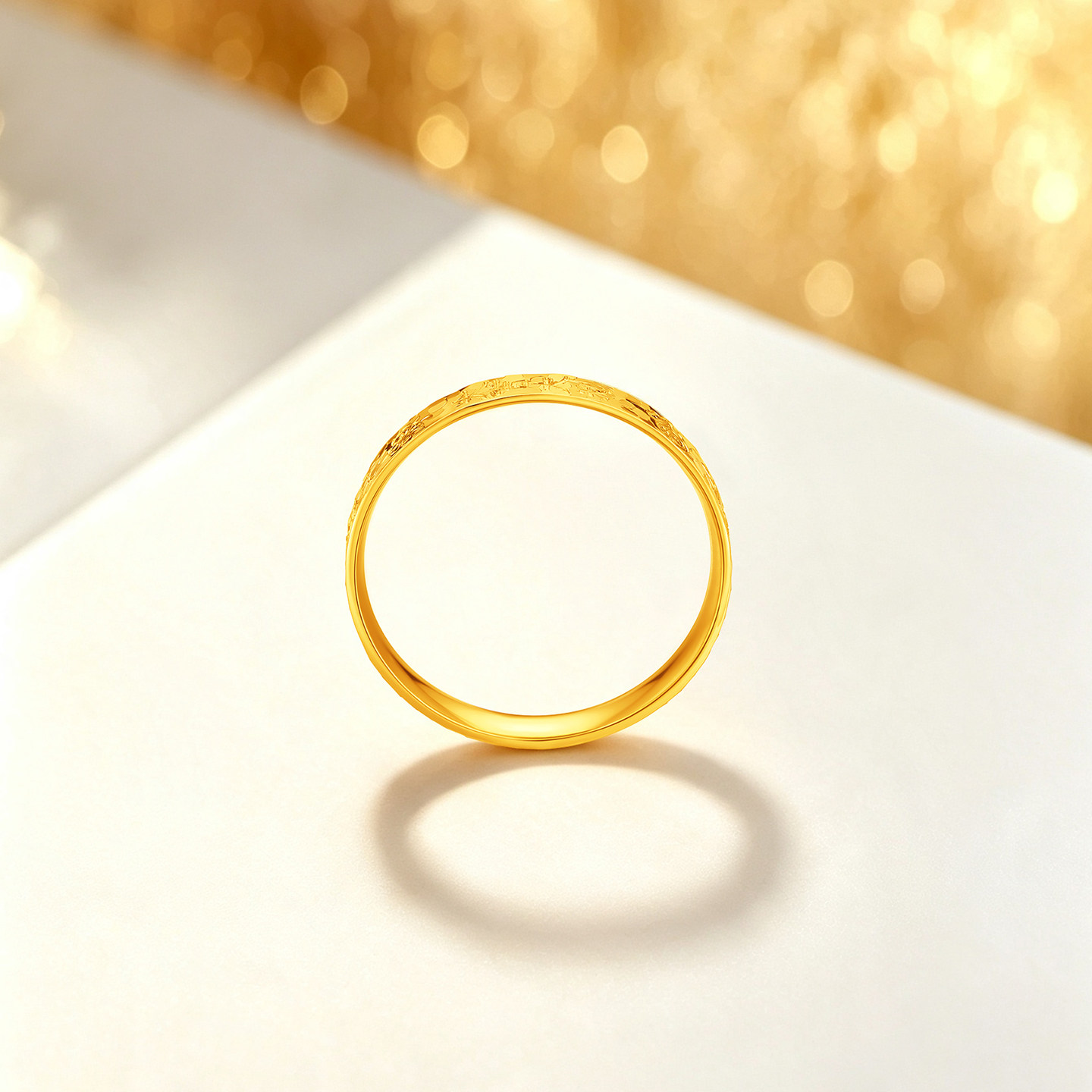 Saphire gold ring pure gold 999.9 auspicious gold ring broken ice female ring hammer pattern rich ring gift