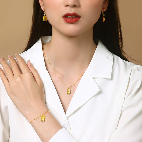 赛菲尔黄金耳饰女足金999.9暴富小金砖耳吊几何简约方块耳环送礼 - 图1