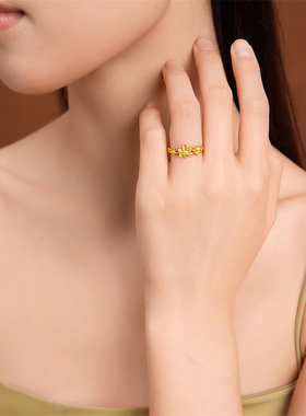 赛菲尔足金戒指女黄金戒指花蝴蝶戒指蝶恋花开足金手饰送女友礼物