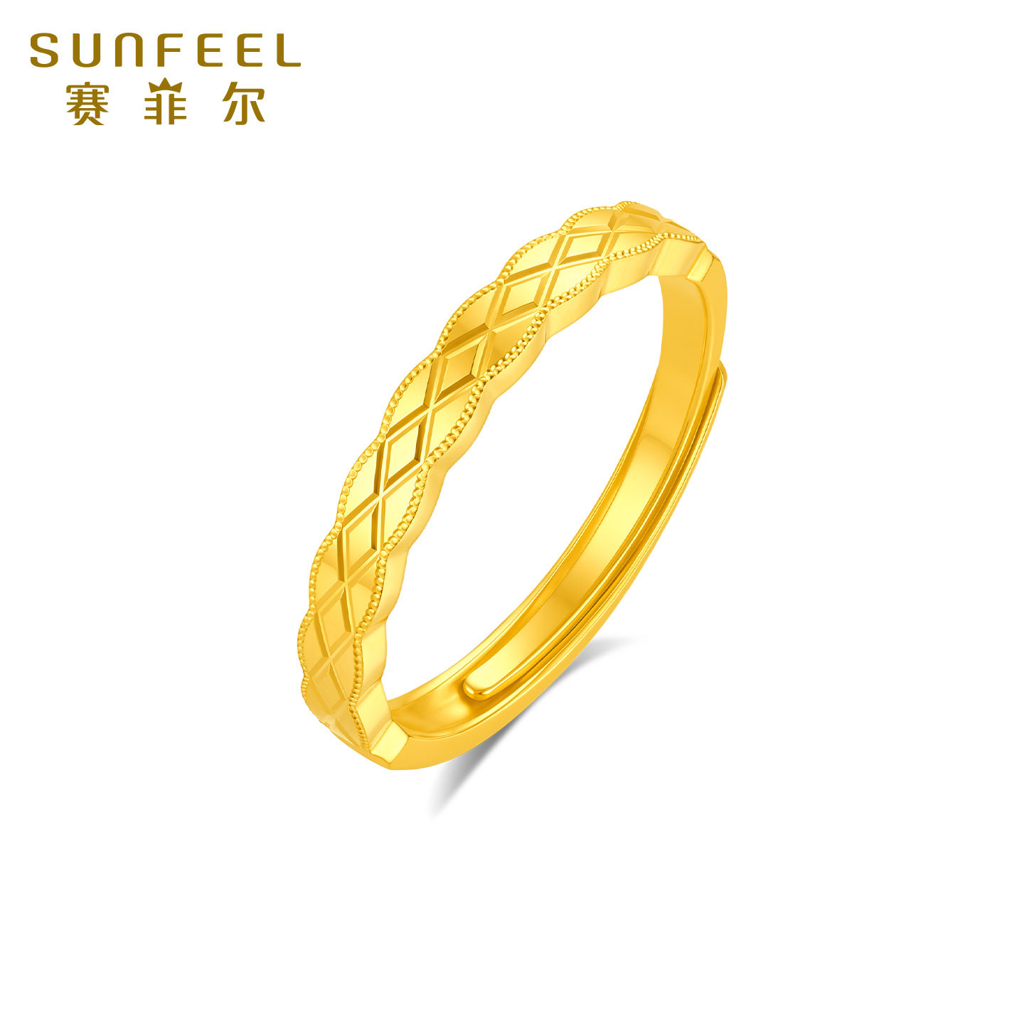 Safir gold ring pure gold 999.9 plaid ring classic lace women's ring diamond plaid live mouth women's ring