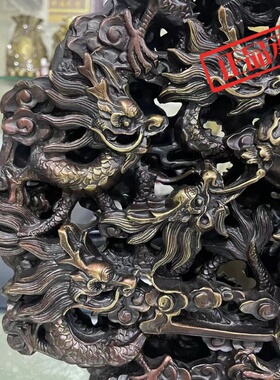 ㊣步步莲花 铜九龙壁家居摆件