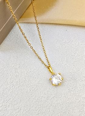 日韩白搭单钻项链女锆石吊坠小众设计珠宝首饰520礼物项饰品