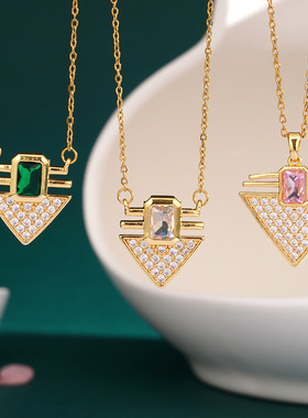 项链女夏季旗帜爆款时尚复古吊坠高级感满钻旗帜百搭跨境饰品