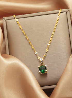 韩版绿色系列钛钢项链女百搭高级感不掉色辣妹气质锁骨链饰品