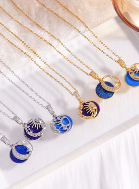 跨境新复古时尚高级感太阳项链女小众设计旗帜百搭钛钢锁骨链配饰