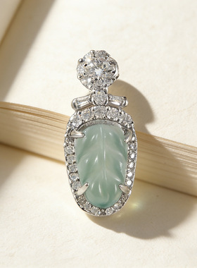 新中式 翡翠叶子吊坠小众高级感蓝水玉石树叶项链代发