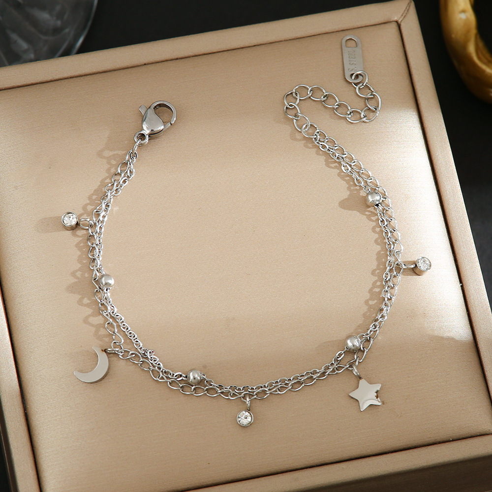 钛钢手链女双层叠戴星月甜美小众设计闺蜜轻奢高级感饰品不掉色 - 图2