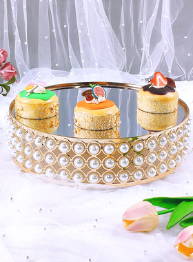 欧式珍珠手工创意甜品台婚礼展示架摆件甜点糕点托盘摆放