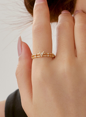 S925纯银冷淡风双层蝴蝶戒指女热