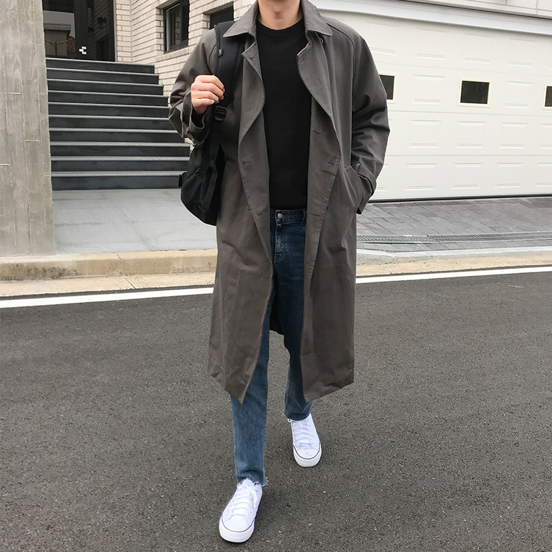 春秋新款韩版男士中长款风衣青年时尚休闲大衣学生范大码外套 2019 春秋新款韩版男士中长款风衣青年时尚休闲大衣学生范大码外套 2019
