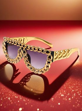 Ciseonik 欧美潮流方框链条太阳镜嘻哈浮夸朋克墨镜派对大金链