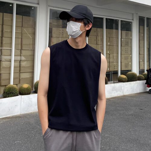 【100%棉】运动纯色背心男夏季无袖宽松健身跑步坎肩篮球T恤马甲 - 图1